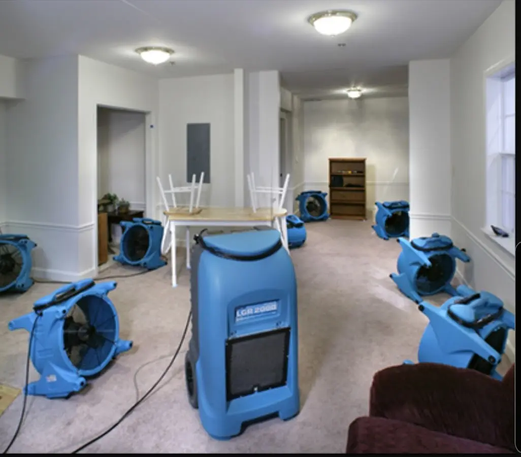 Air movers and dehumidifier setup for Water Extraction & Removal in East Liverpool